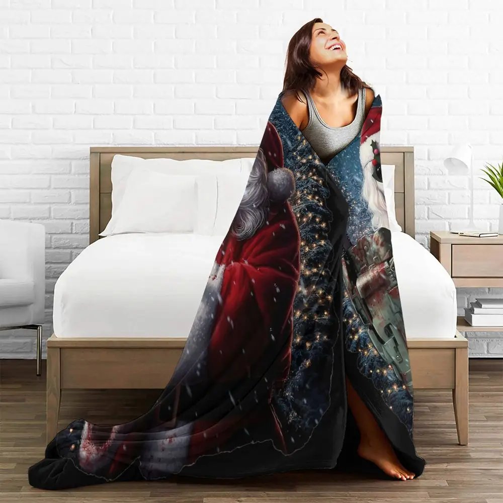 Terrifier 3 Christmas Blanket Velvet Spring/Autumn Halloween Clown Portable Thin Throw Blanket for Sofa Travel Bedspreads