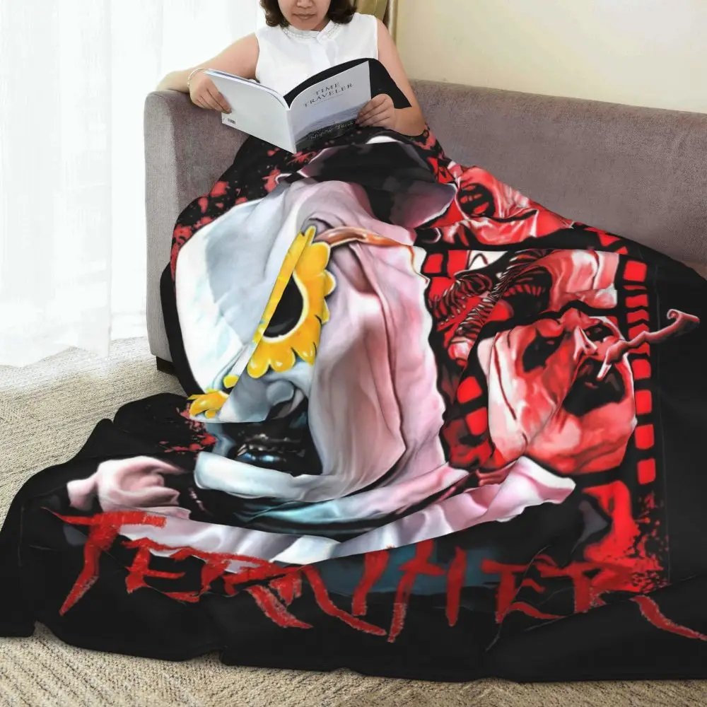 Terrifier 3 Christmas Blanket Velvet Spring/Autumn Halloween Clown Portable Thin Throw Blanket for Sofa Travel Bedspreads