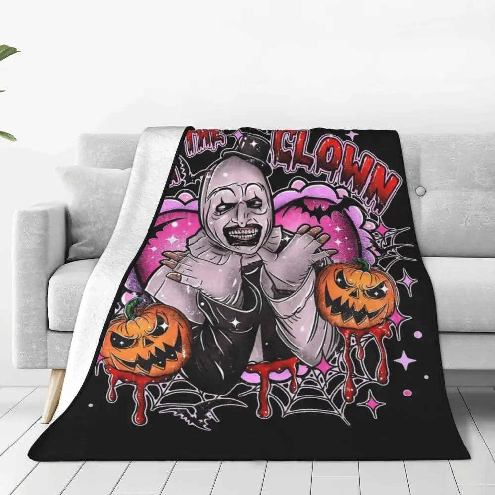 Terrifier 3 Christmas Blanket Velvet Spring/Autumn Halloween Clown Portable Thin Throw Blanket for Sofa Travel Bedspreads