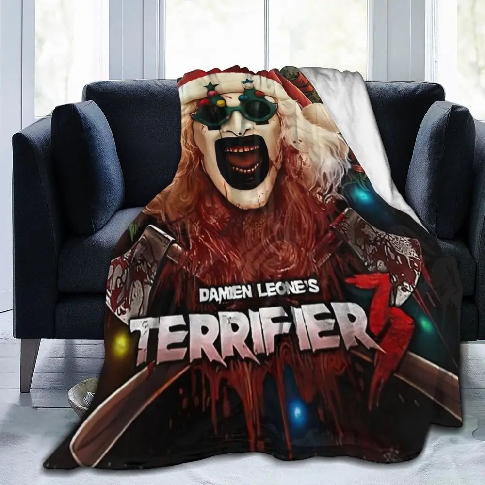Terrifier 3 Christmas Blanket Velvet Spring/Autumn Halloween Clown Portable Thin Throw Blanket for Sofa Travel Bedspreads
