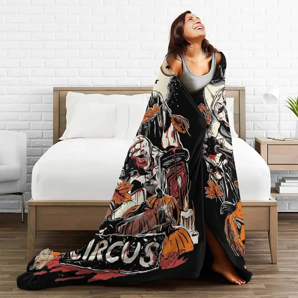 Terrifier 3 Christmas Blanket Velvet Spring/Autumn Halloween Clown Portable Thin Throw Blanket for Sofa Travel Bedspreads