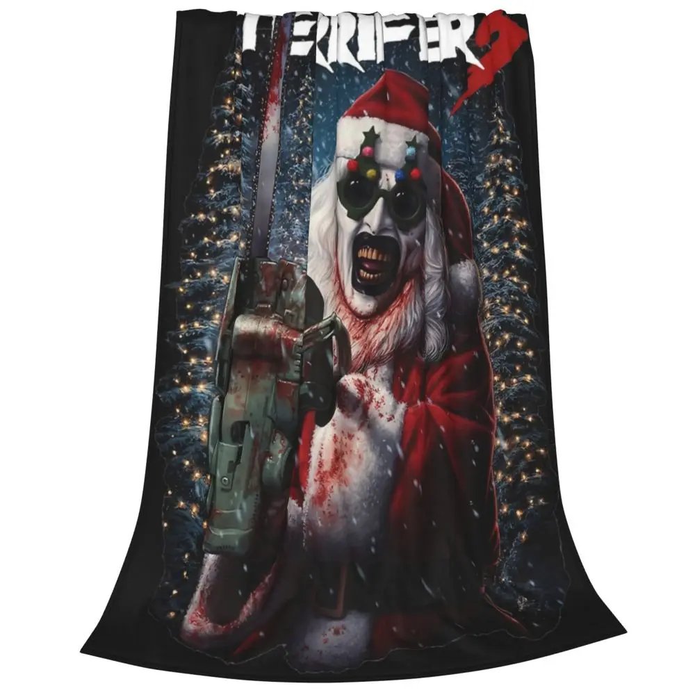 Terrifier 3 Christmas Blanket Velvet Spring/Autumn Halloween Clown Portable Thin Throw Blanket for Sofa Travel Bedspreads