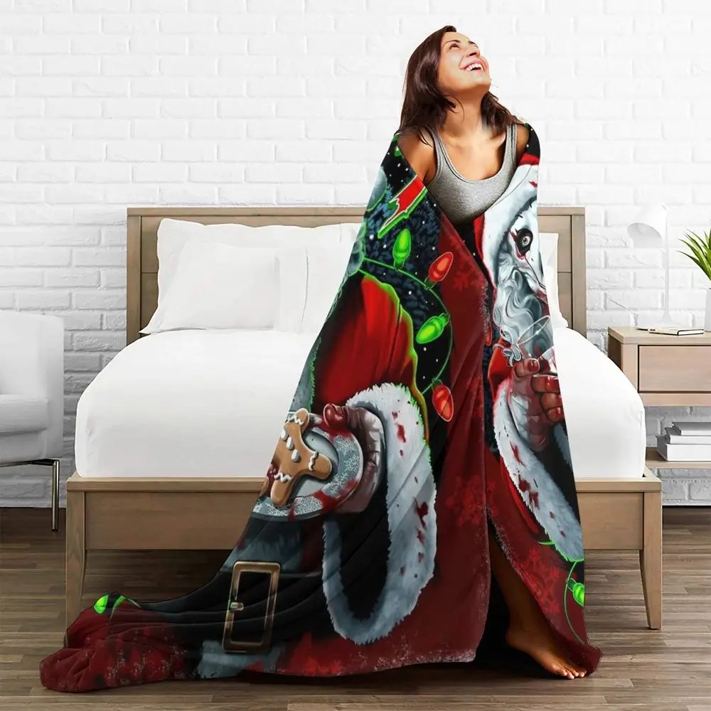 Terrifier 3 Christmas Blanket Velvet Spring/Autumn Halloween Clown Portable Thin Throw Blanket for Sofa Travel Bedspreads