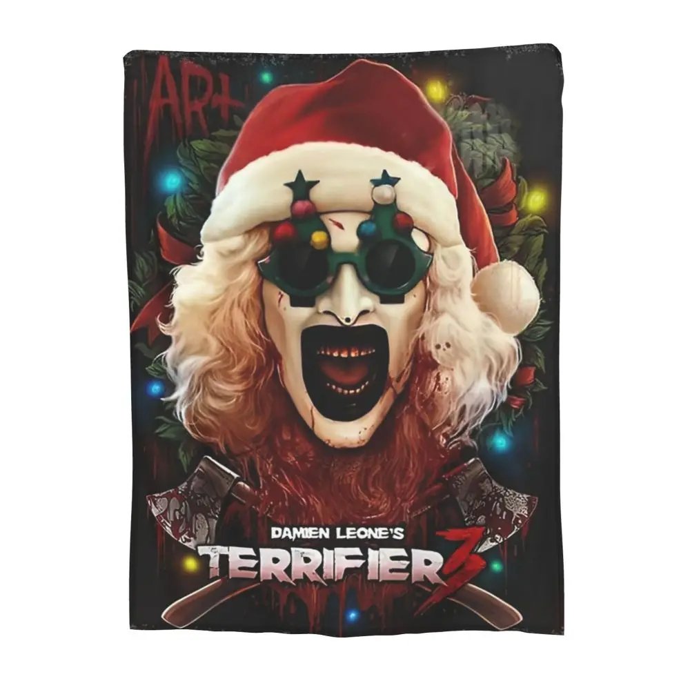 Terrifier 3 Christmas Blanket Velvet Spring/Autumn Halloween Clown Portable Thin Throw Blanket for Sofa Travel Bedspreads