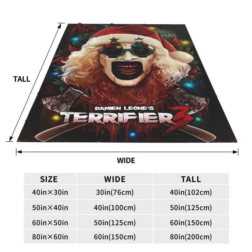 Terrifier 3 Christmas Blanket Velvet Spring/Autumn Halloween Clown Portable Thin Throw Blanket for Sofa Travel Bedspreads