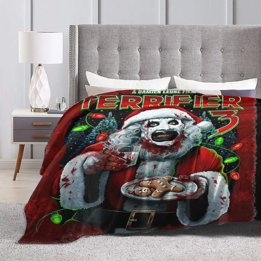 Terrifier 3 Christmas Blanket Velvet Spring/Autumn Halloween Clown Portable Thin Throw Blanket for Sofa Travel Bedspreads