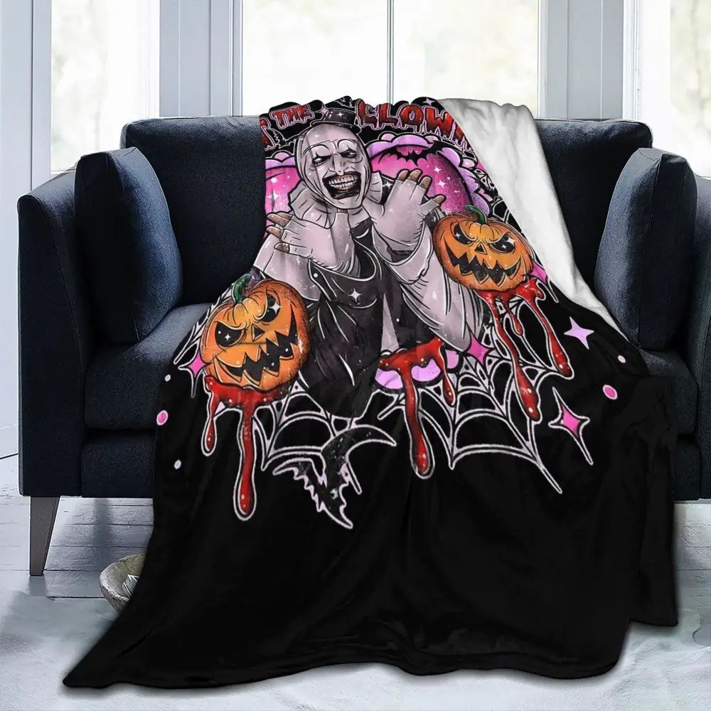 Terrifier 3 Christmas Blanket Velvet Spring/Autumn Halloween Clown Portable Thin Throw Blanket for Sofa Travel Bedspreads