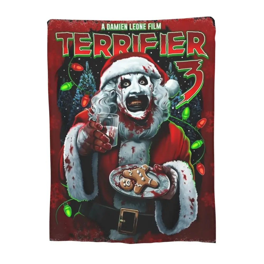 Terrifier 3 Christmas Blanket Velvet Spring/Autumn Halloween Clown Portable Thin Throw Blanket for Sofa Travel Bedspreads