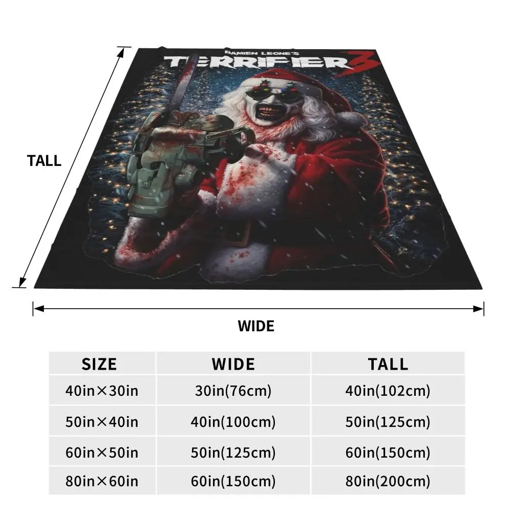 Terrifier 3 Christmas Blanket Velvet Spring/Autumn Halloween Clown Portable Thin Throw Blanket for Sofa Travel Bedspreads