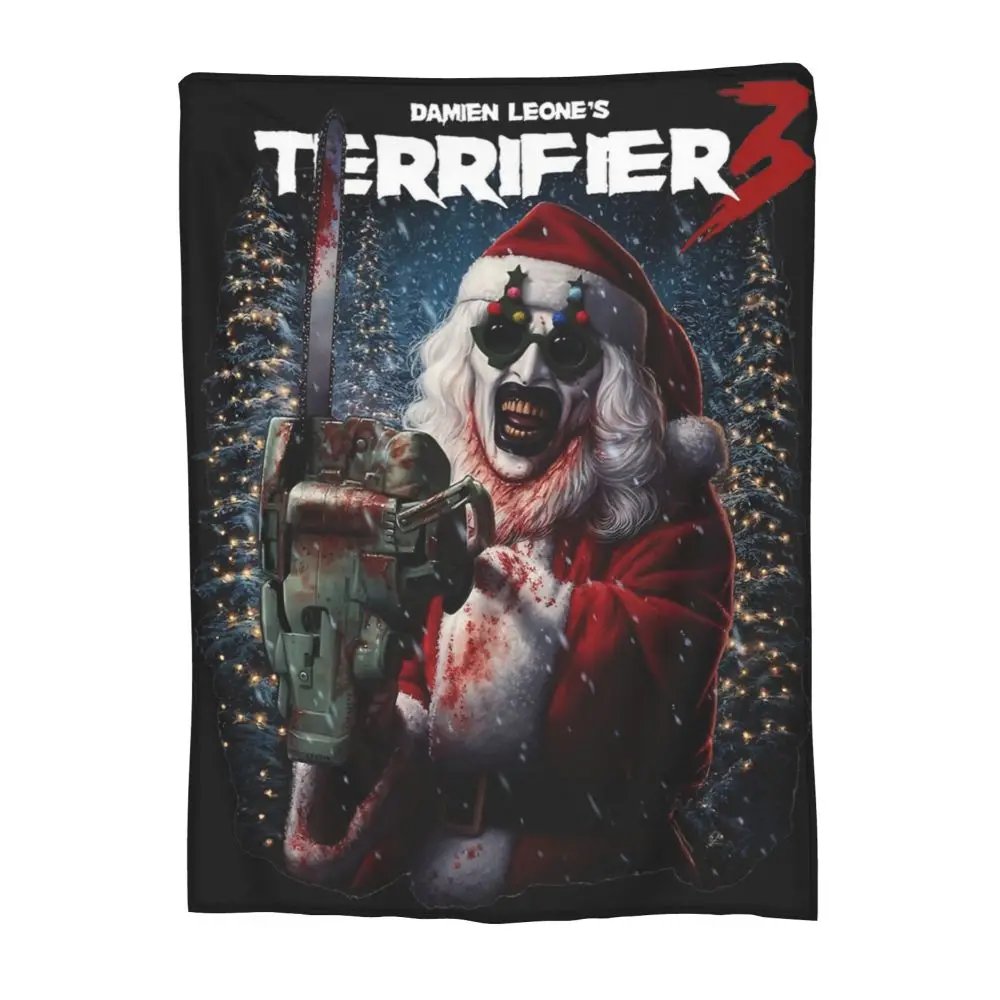 Terrifier 3 Christmas Blanket Velvet Spring/Autumn Halloween Clown Portable Thin Throw Blanket for Sofa Travel Bedspreads