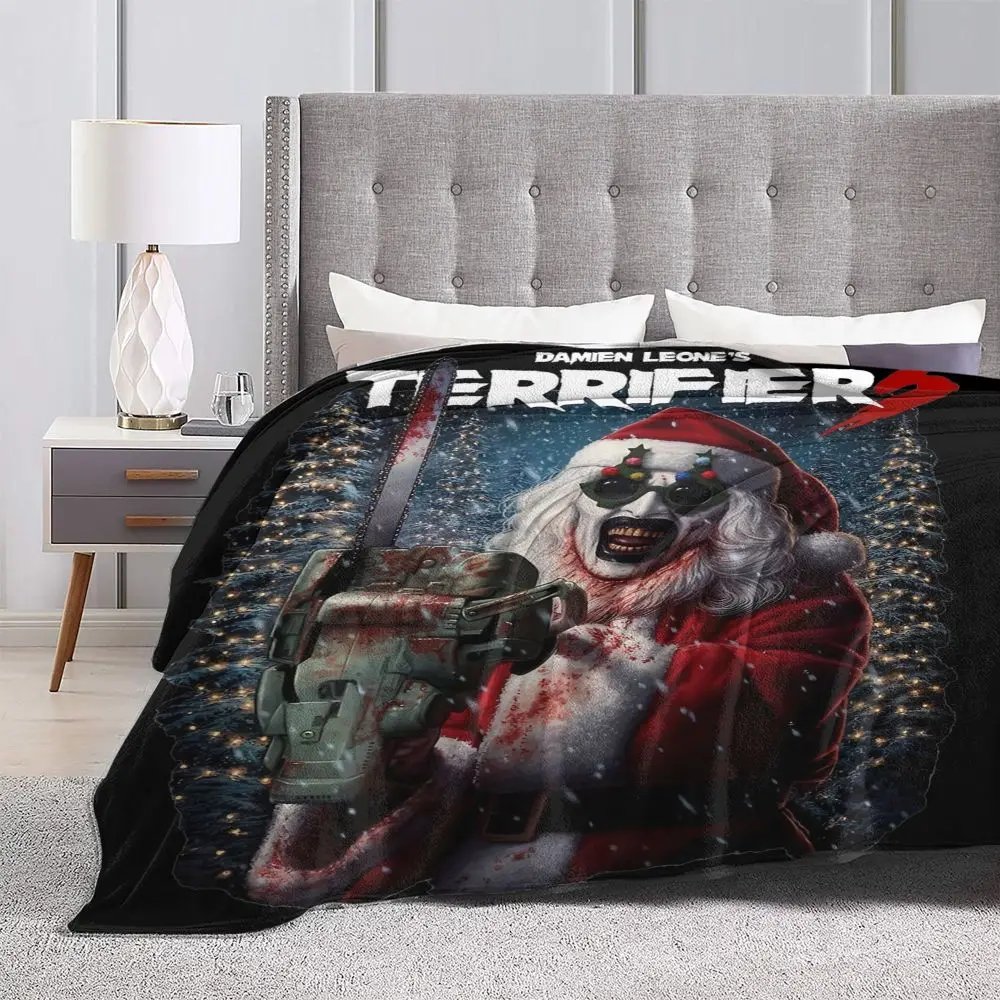 Terrifier 3 Christmas Blanket Velvet Spring/Autumn Halloween Clown Portable Thin Throw Blanket for Sofa Travel Bedspreads