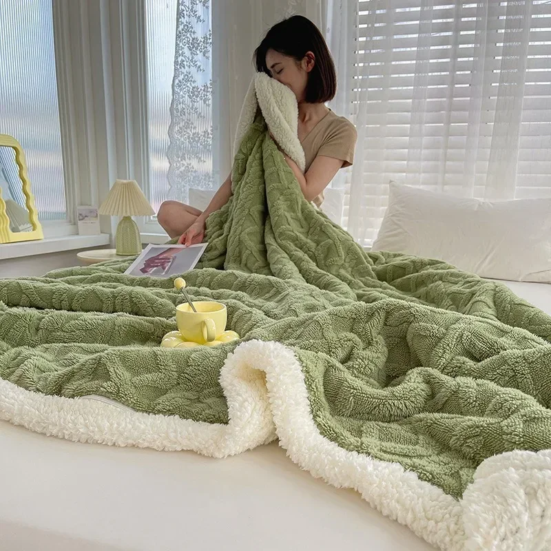 Thickened Lamb Wool Sherpa Fleece Bed Blanket Soft Fluffy Warm Cozy Plush Fuzzy Blanket with Elegant 3D Pattern for Couch Sofa Thickened Lamb Wool Sherpa Fleece Bed Blanket Soft Fluffy Warm Cozy Plush Fuzzy Blanket with Elegant 3D Pattern for Couch Sofa