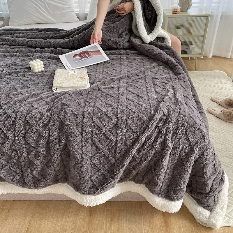 Thickened Lamb Wool Sherpa Fleece Bed Blanket Soft Fluffy Warm Cozy Plush Fuzzy Blanket with Elegant 3D Pattern for Couch Sofa Thickened Lamb Wool Sherpa Fleece Bed Blanket Soft Fluffy Warm Cozy Plush Fuzzy Blanket with Elegant 3D Pattern for Couch Sofa