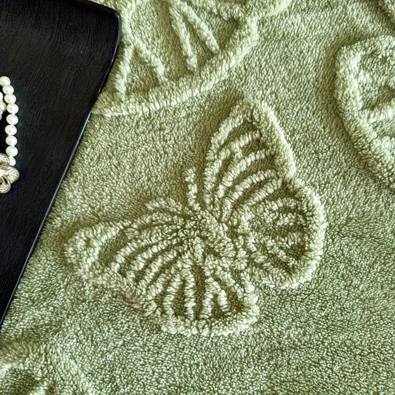 1pc Minimalist Butterfly Jacquard Faux Long Plush Lamb Wool Blanket, Soft And Warm, Can Be Used As Bedspread Or Shawl
