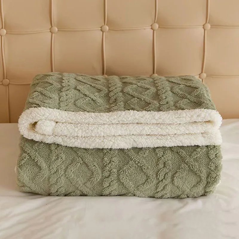 Lamb Wool Thick Winter Blanket Double Side Microfiber Flannel Throw Blanket for Bed Comfortable Super Soft Warm Comforter Double