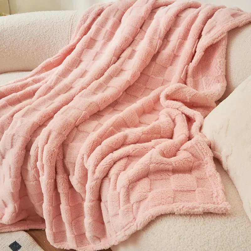 Winters Thickened Monolayer Taffu lamb Wool Green Blanket Plaid Simple Warm Flannel Blanket for Soft Sofa Blanket Bed cover
