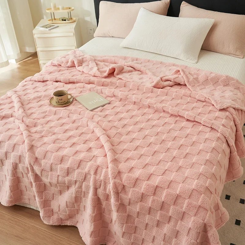 Winters Thickened Monolayer Taffu lamb Wool Green Blanket Plaid Simple Warm Flannel Blanket for Soft Sofa Blanket Bed cover