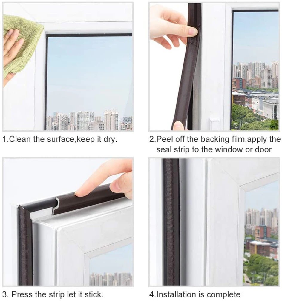 2M/4M S Shape Window Door Frame Weather Stripping Strong Adhesive PU Foam Seal Strip Window Insulation Tape for Bottom and Side