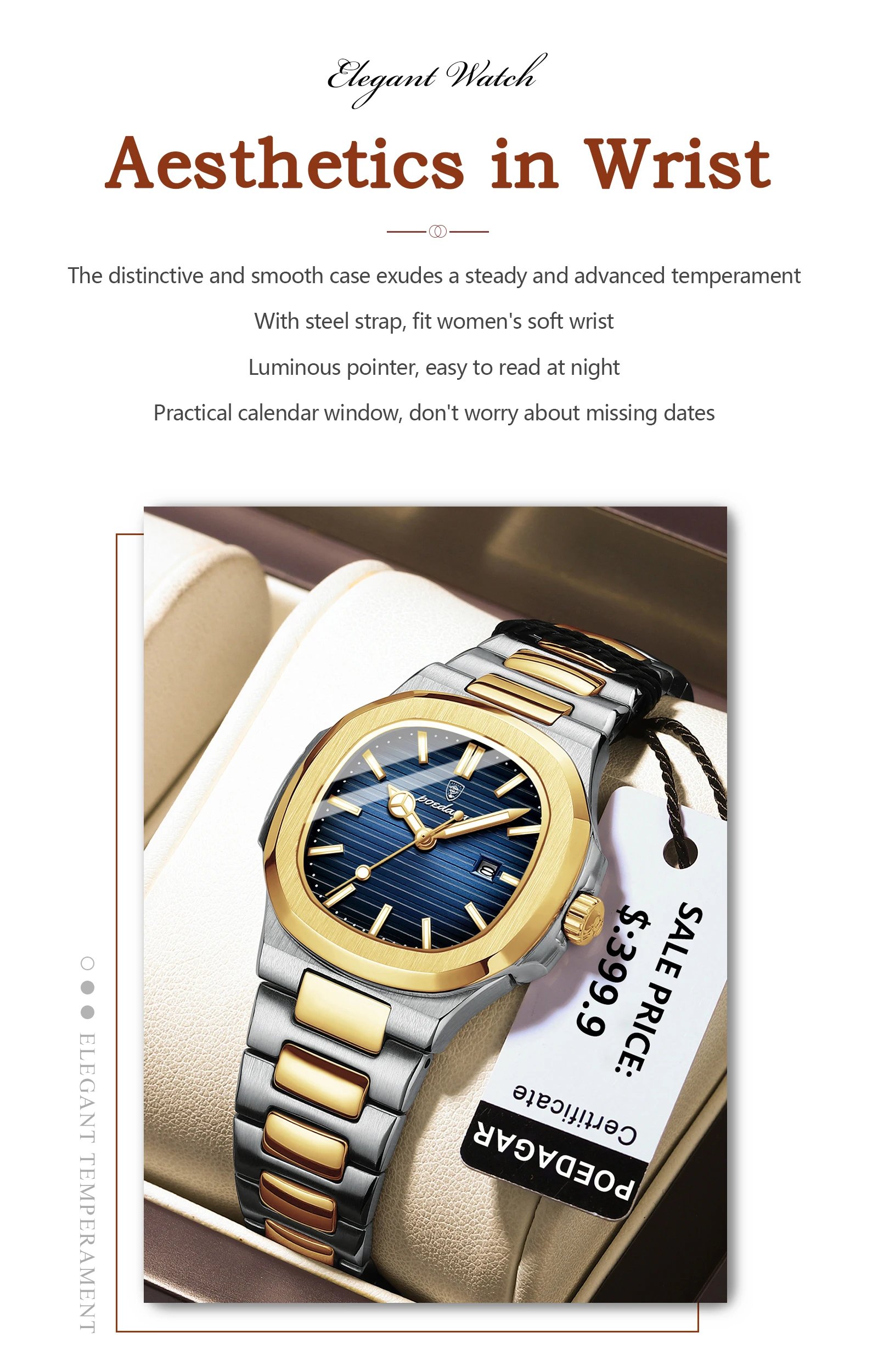 Luxury Square Watch for Woman Waterproof Luminous Date Ladies Watch Stainless Steel Quartz Women's Watches Female Reloj