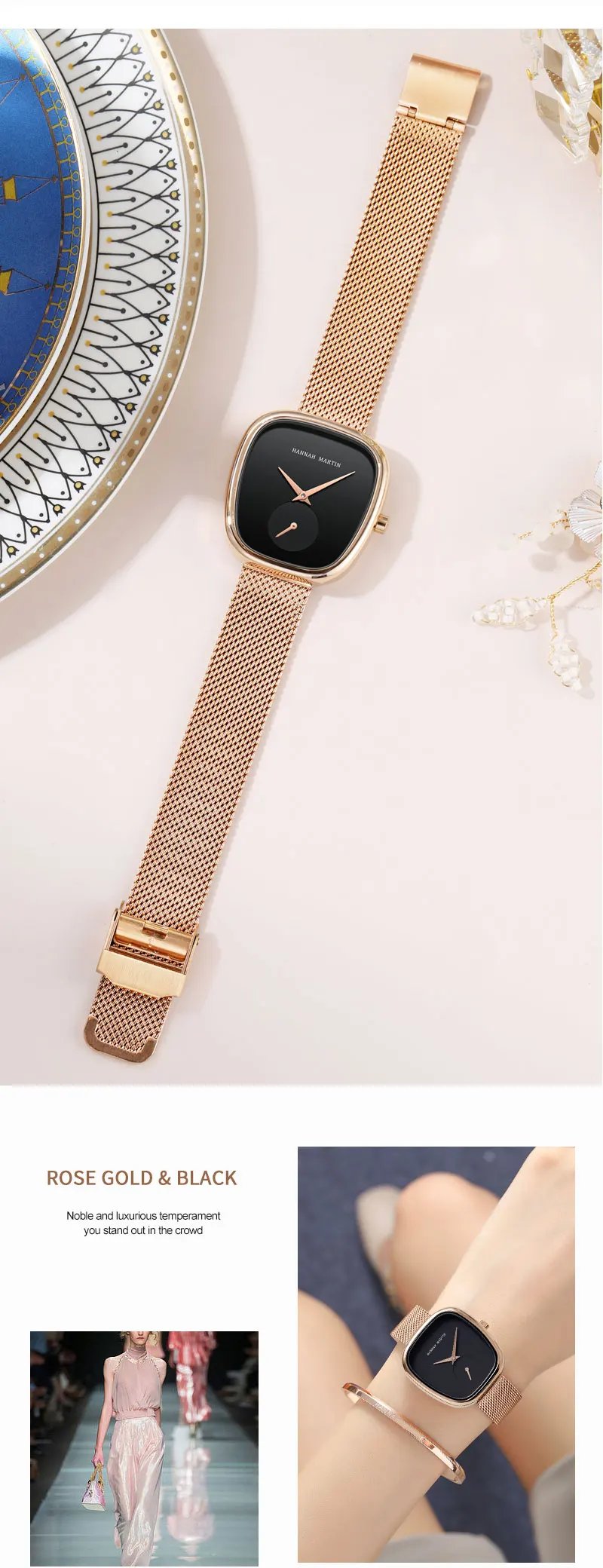 2024 New Women's Quartz Wristwatch 34mm Wine Barrel Rose Gold Black Stopwatch Fashionable Minimalist Style Oval Women's Watches