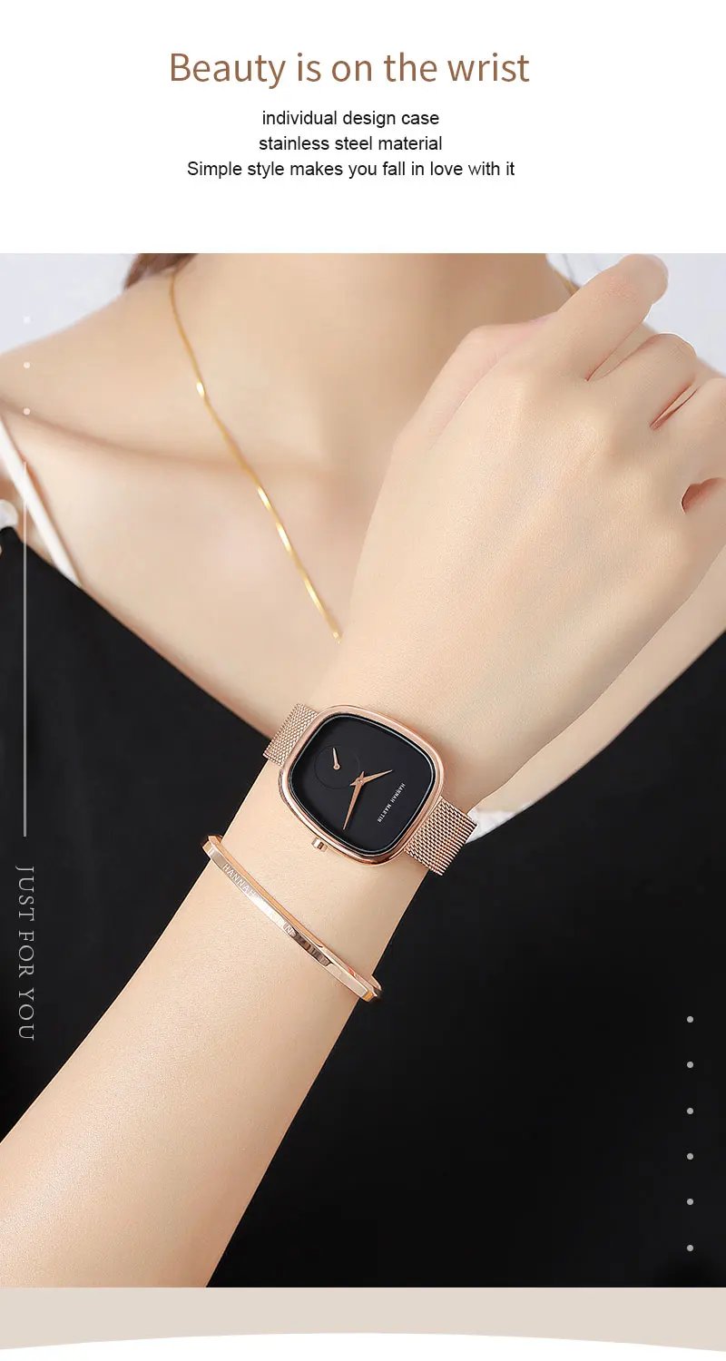 2024 New Women's Quartz Wristwatch 34mm Wine Barrel Rose Gold Black Stopwatch Fashionable Minimalist Style Oval Women's Watches