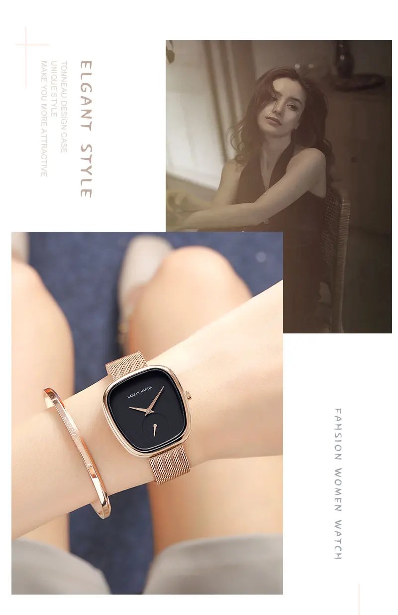 2024 New Women's Quartz Wristwatch 34mm Wine Barrel Rose Gold Black Stopwatch Fashionable Minimalist Style Oval Women's Watches