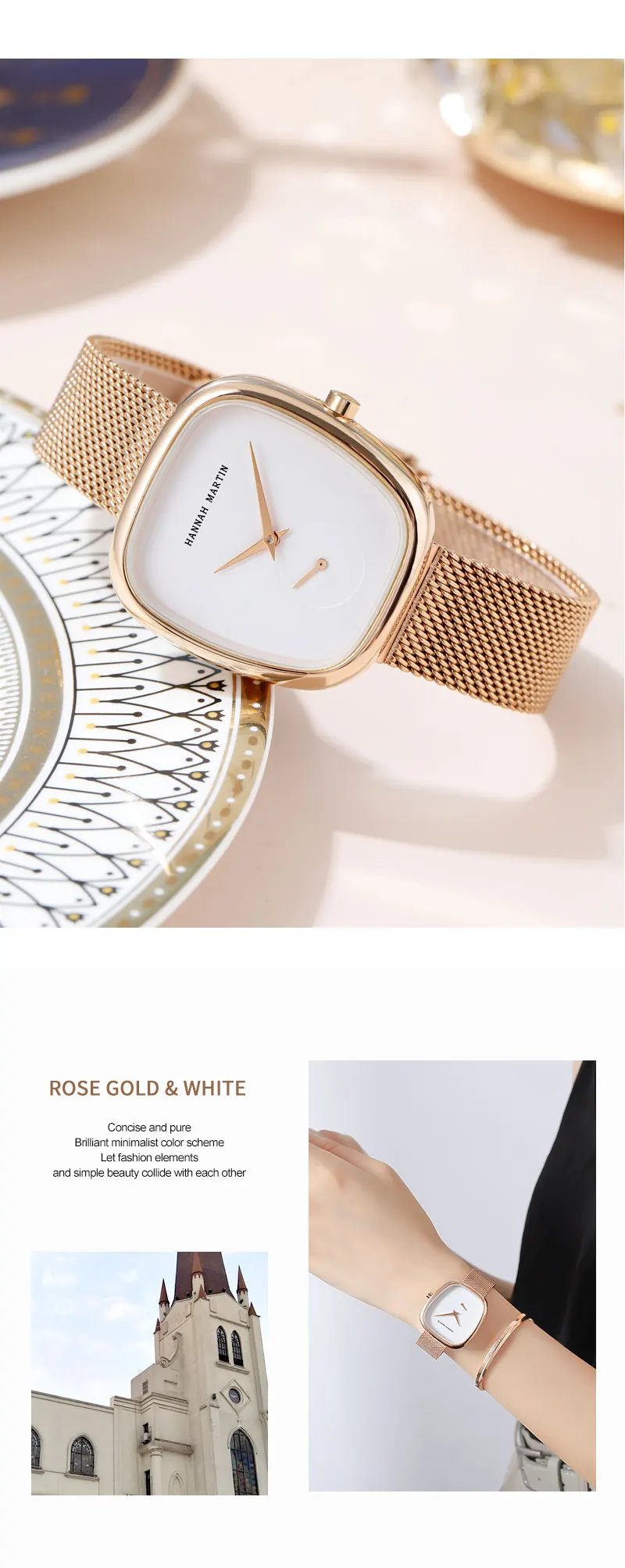 2024 New Women's Quartz Wristwatch 34mm Wine Barrel Rose Gold Black Stopwatch Fashionable Minimalist Style Oval Women's Watches
