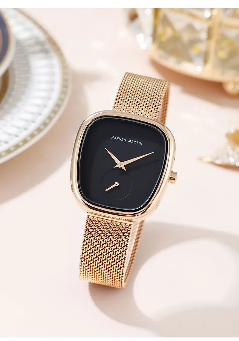 2024 New Women's Quartz Wristwatch 34mm Wine Barrel Rose Gold Black Stopwatch Fashionable Minimalist Style Oval Women's Watches