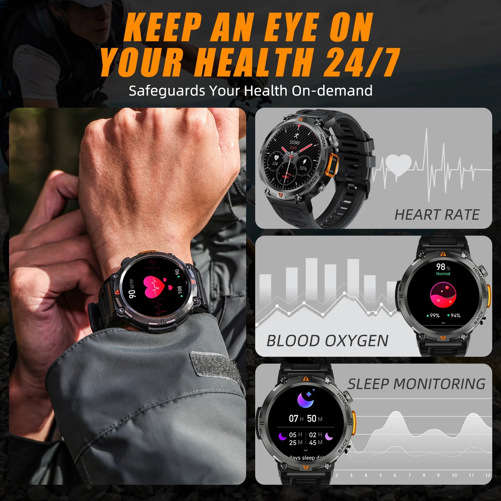 EIGIIS KE3 Smart Watch 3ATM Waterproof Original Design For Men Bluetooth Call Health Monitor With Flashlight 100+ Sports Modes EIGIIS KE3 Smart Watch 3ATM Waterproof Original Design For Men Bluetooth Call Health Monitor With Flashlight 100+ Sports Modes
