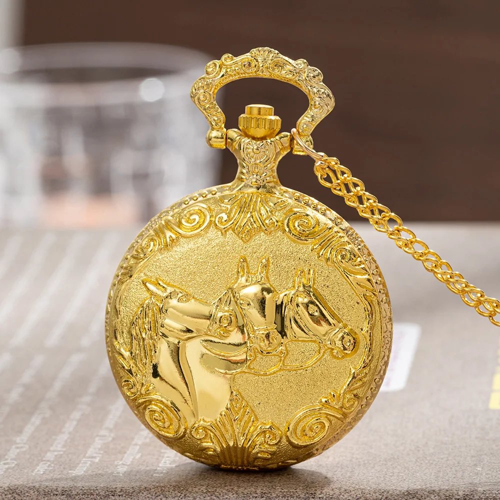 classic Three Horse Bronze vintage Men Women antique model Tuo table Embossed Pocket Watches