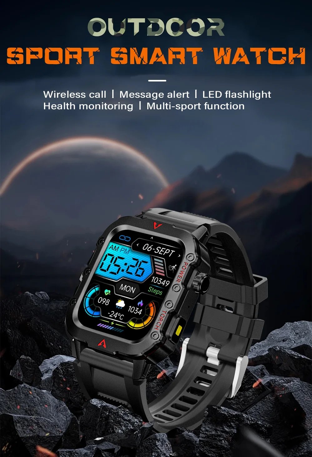 2024 Outdoor Military Men's Smart Watch Bluetooth Talk Sports Heart Rate Monitor Smart Watch Android IOS