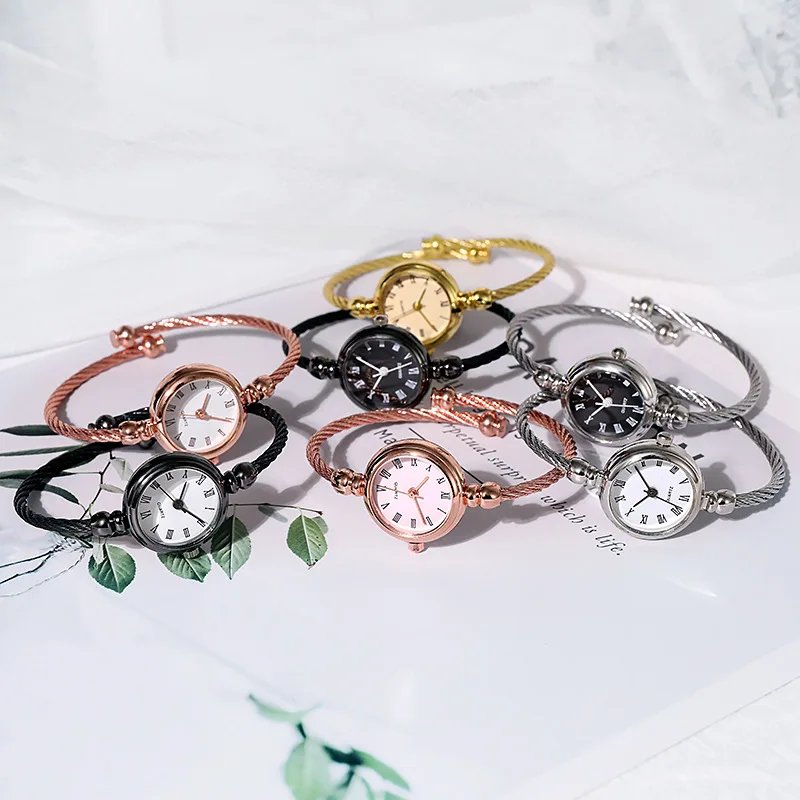 Small Gold Bangle Bracelet Luxury Watch Stainless Steel Retro Ladies Quartz Wristwatch Fashion Casual Thin Chain Watches