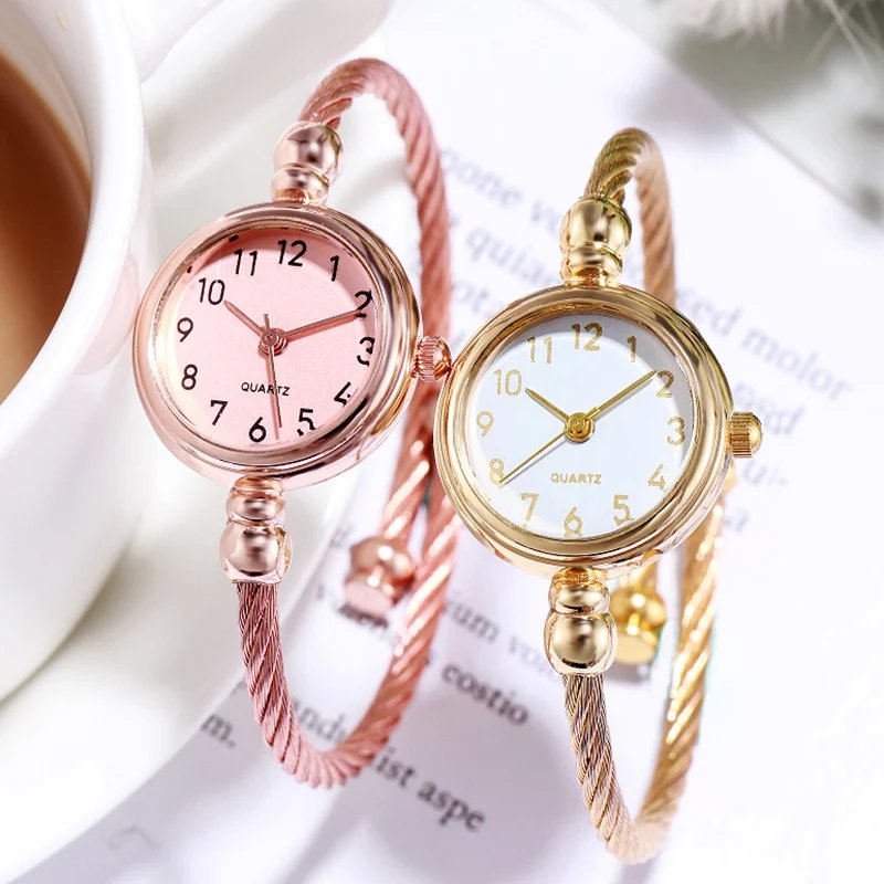 Small Gold Bangle Bracelet Luxury Watch Stainless Steel Retro Ladies Quartz Wristwatch Fashion Casual Thin Chain Watches