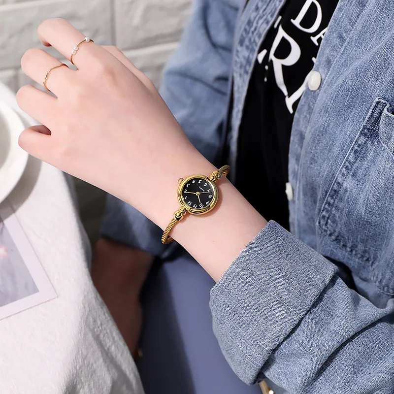 Small Gold Bangle Bracelet Luxury Watch Stainless Steel Retro Ladies Quartz Wristwatch Fashion Casual Thin Chain Watches