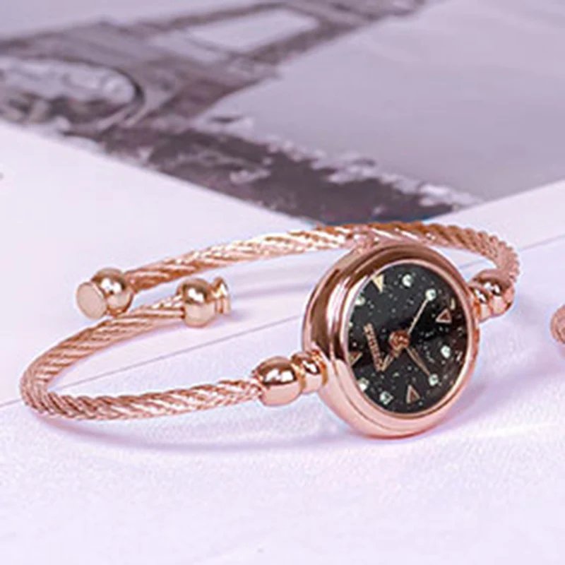 Small Gold Bangle Bracelet Luxury Watch Stainless Steel Retro Ladies Quartz Wristwatch Fashion Casual Thin Chain Watches