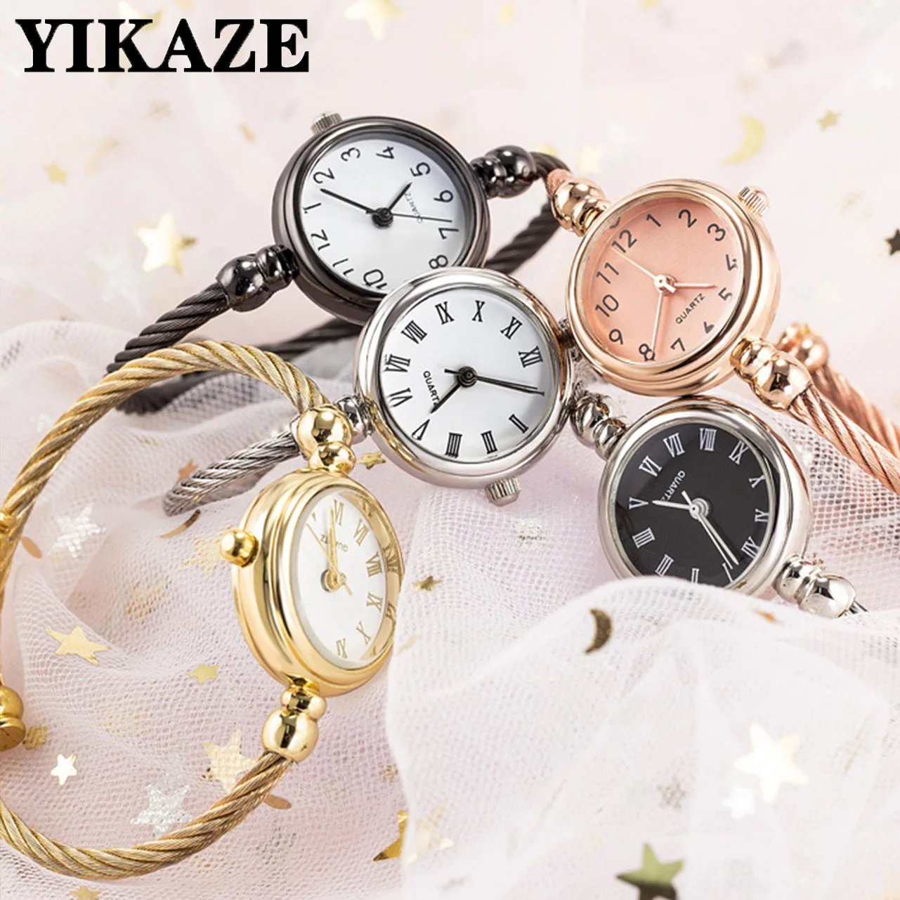 Small Gold Bangle Bracelet Luxury Watch Stainless Steel Retro Ladies Quartz Wristwatch Fashion Casual Thin Chain Watches
