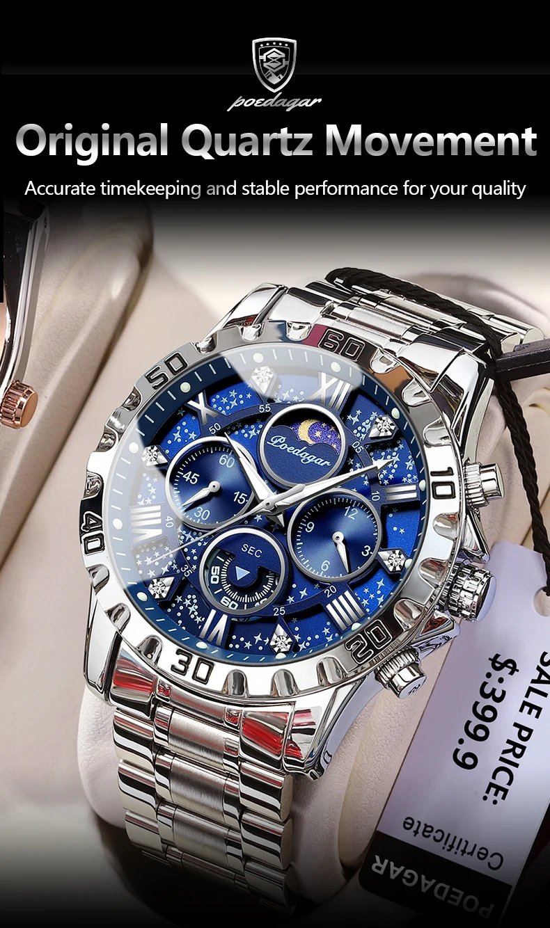 Luxury Watch for Man Quartz Sports Men Watch Waterproof Luminous Stainless Steel Chronograph Men's Watches Clock Reloj