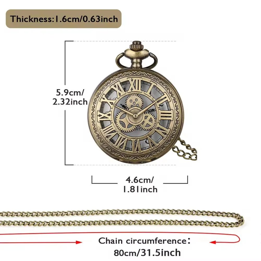 Retro Steampunk Gift Gear Quartz Pocket Watch with Chain Old Style Accessories Necklace Pendant for Men
