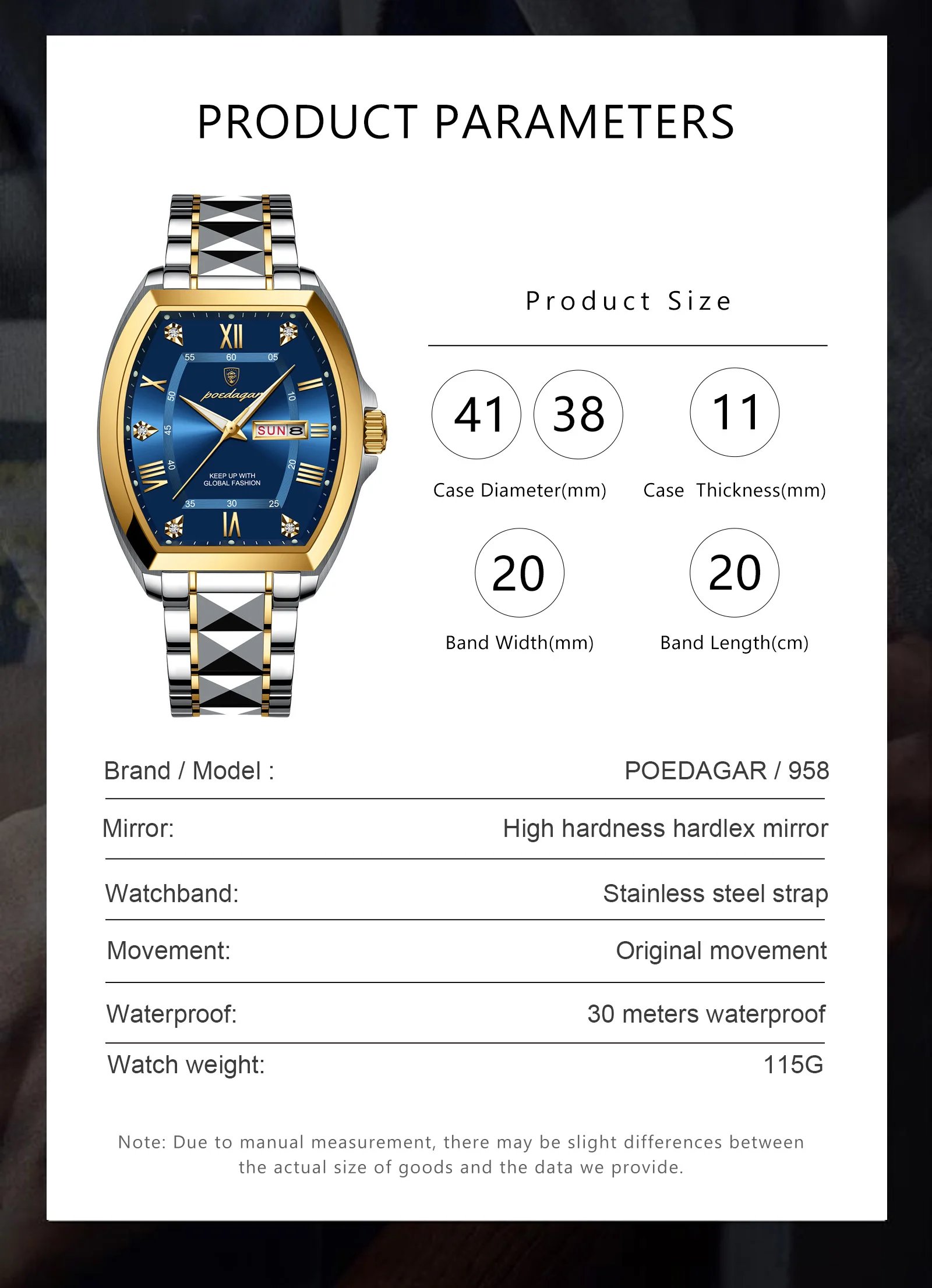 Luxury Stainless Steel Watches for Man Luminous Waterproof Date Week Men Watch Tonneau Case Men's Quartz Watches Reloj