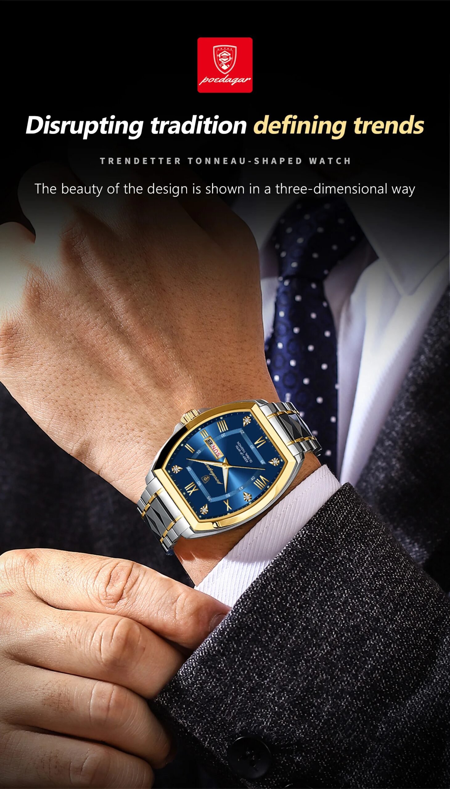 Luxury Stainless Steel Watches for Man Luminous Waterproof Date Week Men Watch Tonneau Case Men's Quartz Watches Reloj