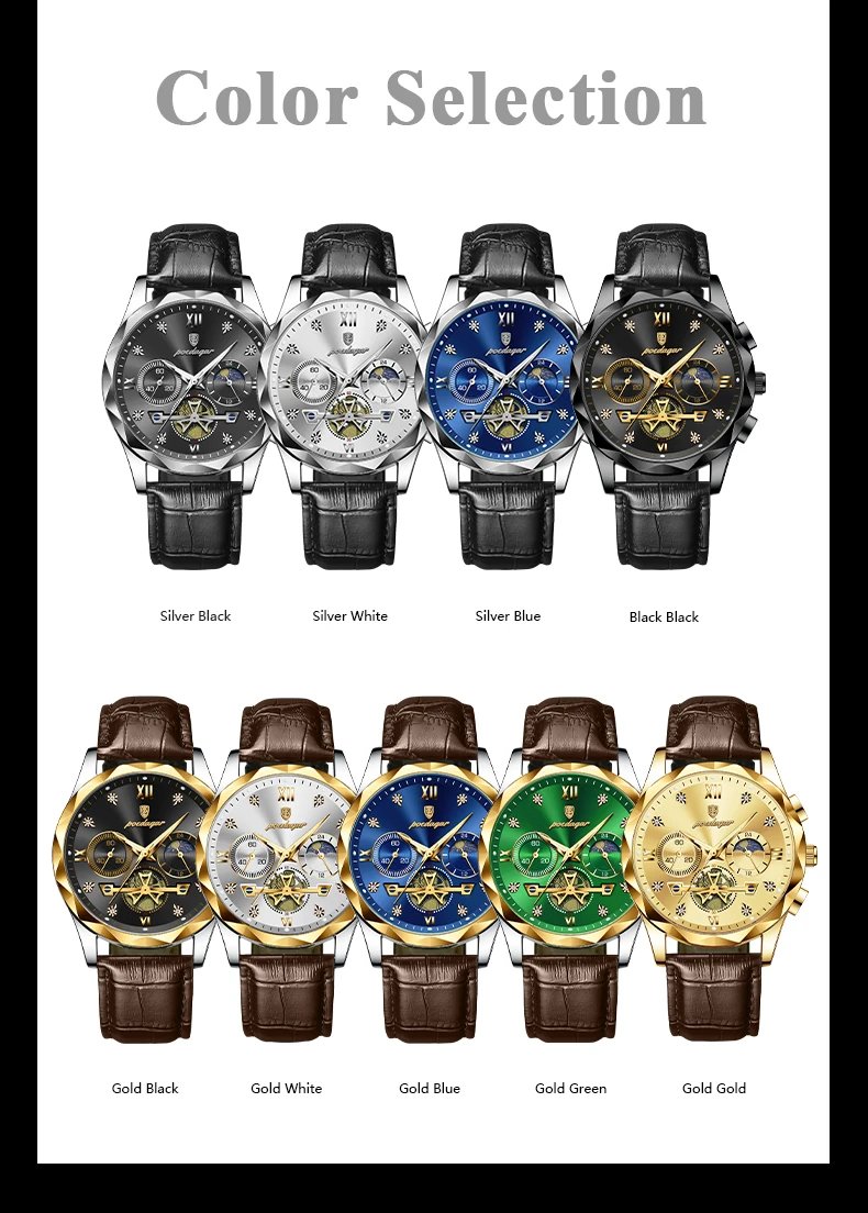 Luxury Watch for Man Sports Leather Men Quartz Watch Waterproof Luminous Chronograph Men's Watches Male Clock Reloj+box