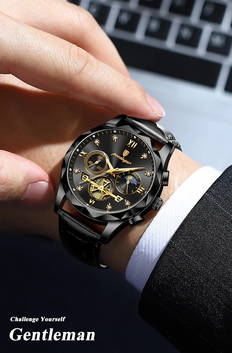 Luxury Watch for Man Sports Leather Men Quartz Watch Waterproof Luminous Chronograph Men's Watches Male Clock Reloj+box
