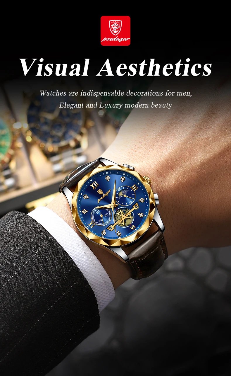 Luxury Watch for Man Sports Leather Men Quartz Watch Waterproof Luminous Chronograph Men's Watches Male Clock Reloj+box