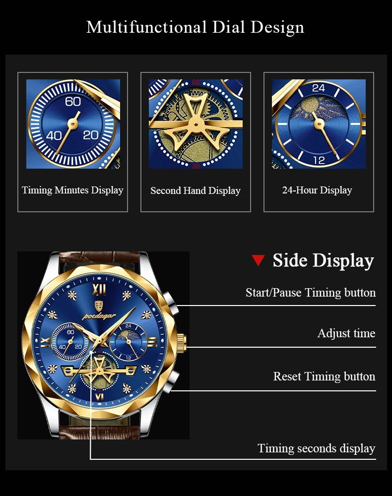 Luxury Watch for Man Sports Leather Men Quartz Watch Waterproof Luminous Chronograph Men's Watches Male Clock Reloj+box