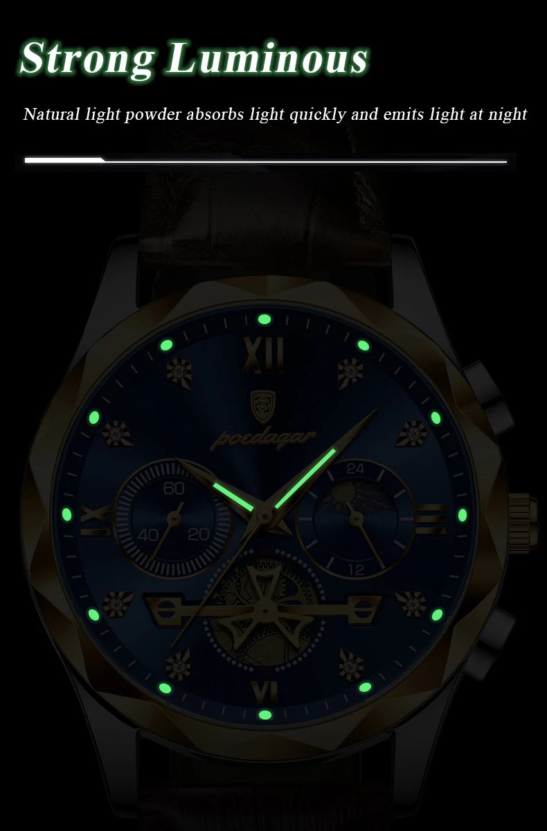 Luxury Watch for Man Sports Leather Men Quartz Watch Waterproof Luminous Chronograph Men's Watches Male Clock Reloj+box