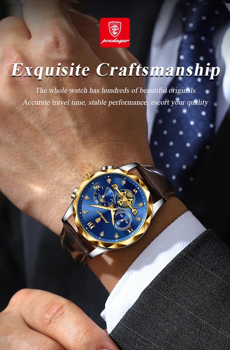 Luxury Watch for Man Sports Leather Men Quartz Watch Waterproof Luminous Chronograph Men's Watches Male Clock Reloj+box