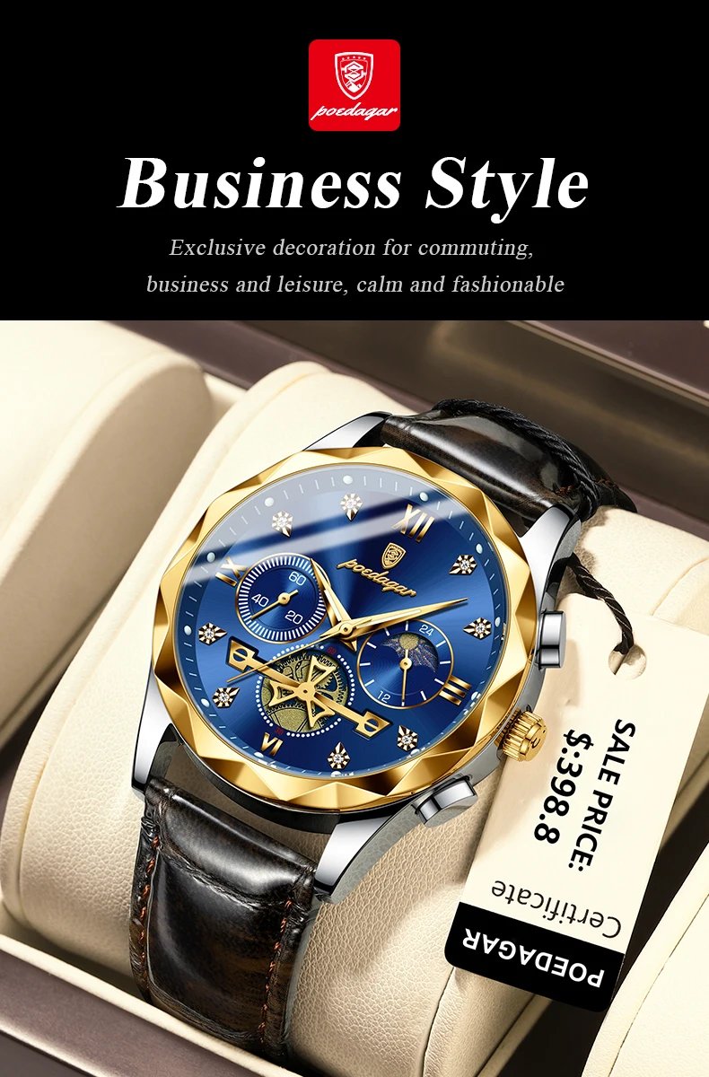 Luxury Watch for Man Sports Leather Men Quartz Watch Waterproof Luminous Chronograph Men's Watches Male Clock Reloj+box