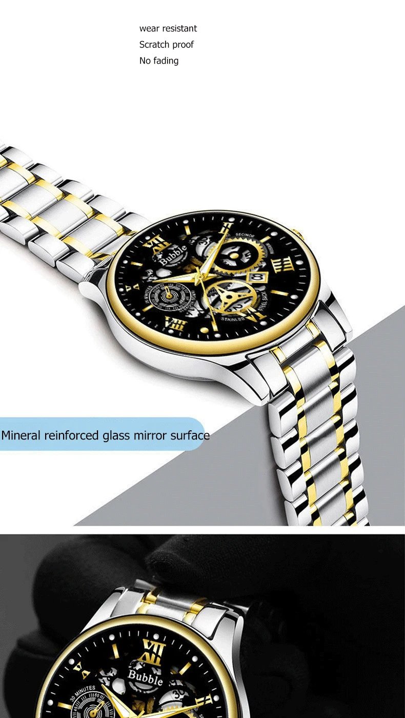 UTHAI CQ260 Multi functional luxury quartz watch, fashionable and high-end luxury men's watch, Roman hollow design clock