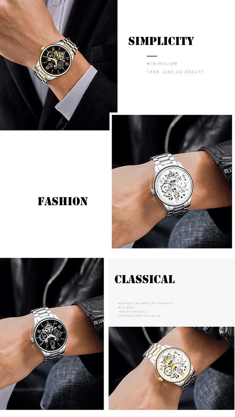 UTHAI CQ260 Multi functional luxury quartz watch, fashionable and high-end luxury men's watch, Roman hollow design clock