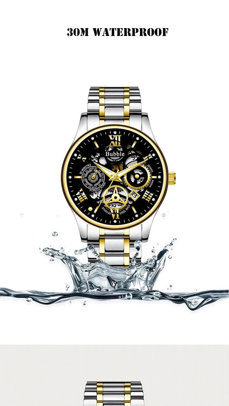 UTHAI CQ260 Multi functional luxury quartz watch, fashionable and high-end luxury men's watch, Roman hollow design clock